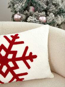 LCUHPCL 1pc Christmas Faux Lamb Fur Vintage Red Snowflake 3D Embroidered Pillowcase, Suitable For Bedroom, Living Room, Sofa, Daily Use, Party And Various Environments - Red - View 7