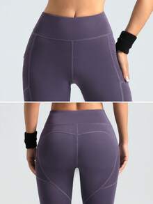 Women's Purple Shorts With Pockets, Tummy Control Stretchy For Yoga Pilates Dance Outdoor Spring Summer Fall Wear Sports - Purple - View 3