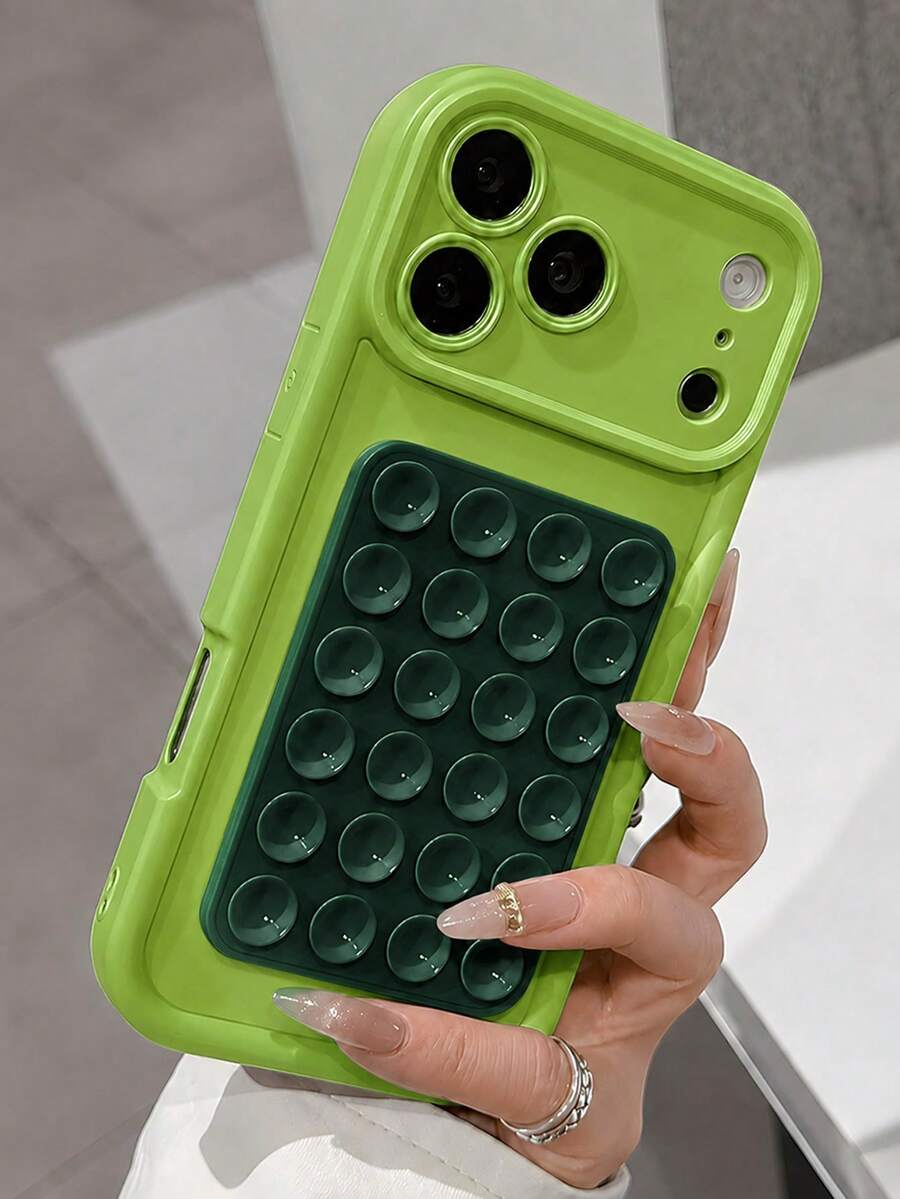 VRNOEI 1件極簡色塊矽膠吸盤手機殼,適用於 iPhone 17 11 12 13 14 15 16 17 Pro Max,防震全包覆相機保護殼,防刮防指紋,親膚光滑觸感 - 綠色 - 查看 1
