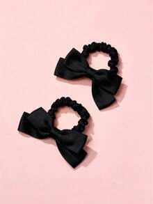 2/4pcs Satin Bow Small Scrunchies, Gentle Style Hair Ties For Girls, Simple Elegant High Ponytail Hair Ropes - Multicolor - View 9