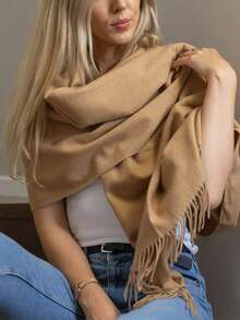 FADZOYLE 1pc Camel Women Winter Scarf Soft Pashmina Feel Shawls And Wraps For Wedding And Gift Evening Travel Office Large Solid Color Tassel Scarves - 33# Camel - View 4