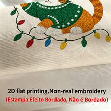 shangxia 2PCS--Christmas Colorful Lights Orange Kitten Pattern Printed Pillowcase, Winter Living Room Sofa Cushion, (No Pillow Insert)--(No Pillow Insert)---(Multiple Sizes)---(No Embroidery)---(Single-Sided Print) - Multicolor - View 3