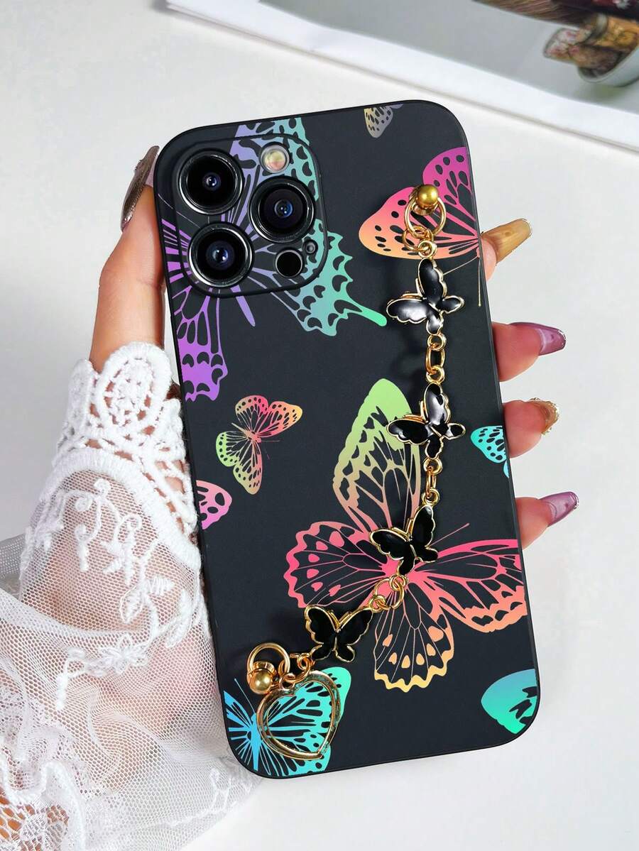 1pc Black TPU Gradient Hollow Rainbow Butterfly Pattern Full Coverage Shockproof Phone Case And 1pc Black Electroplated Butterfly Bracelet, Suitable For Versatile Phone Case/Lanyard Phone Case/Funny Phone Case/Android Phone Case, For Galaxy S26 S25 S24 S23 S22 S21 S20 Plus Ultra FE Case/Galaxy A56 A55 A54 4G 5G Case/Galaxy A16 A15 Case/Galaxy A35 Case/Galaxy A06 Case/Galaxy A53 5G Case/Galaxy A34 Case/ Note 15 14 13 12 Case/ A5 Case/Funny Phone Cases - Multicolor - View 1