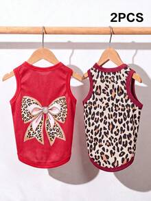 LUCKIE LABO 2pcs/Set Leopard Print Elegant Bowknot Fun Pattern Pet Vest, Physical Flea Prevention, Reduces Shedding, Insulated & Breathable, Suitable For Small And Large Dogs & Cats, Indoor & Outdoor - Multicolor - View 13