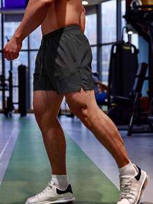1pc Men's Elastic Gym Shorts, Suitable For Running, Training, Fitness, Basketball, Spring/Summer Black Sports - Black - View 4