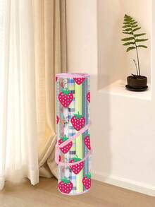 1pc Strawberry Print Transparent PVC Wrapping Paper Storage Bag, Portable Handheld Cylindrical Gift Wrapping Paper Organizer Box, Christmas New Year Holiday Gift Wrapping Paper Home Storage Rack - Strawberry Print - View 5
