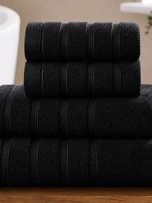 1pc/3pcs Modern Minimalist Striped Cotton Towel Set | Ultra Soft, High Absorbency, Quick Dry Sauna Towel, No Shedding Hair Washing, Head Drying, Hand Wiping, Bathroom Essential - Black - View 2