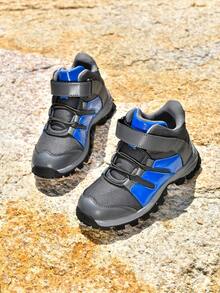 1 Pair Kids' Hiking Shoes, Convenient Hook And Loop Design, Stylish, Anti-Slip, Wear-Resistant, Mid-Top Outdoor Sports Shoes For Long-Distance Trekking - Grey - View 9