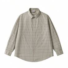 Loose Plaid Button Down Shirt Point Collar Long Sleeve Retro Casual Daily Top - Light Brown - View 5