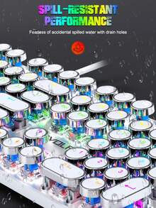 T-WOLF Keyboard Mekanik Blue Switch Gaming RGB Backlit Punk Round Keycaps Metal Panel 104 Tombol - View 3