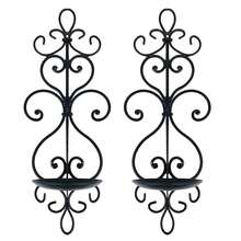 AMetal Wall Candle Sconce Holder Set Of 2 Hanging Wall Mounted Candle Sconces Holder, Wall Sconces Decor For Bedroom Dining Room, Black 10inch*6inch - LY0017 - View 1