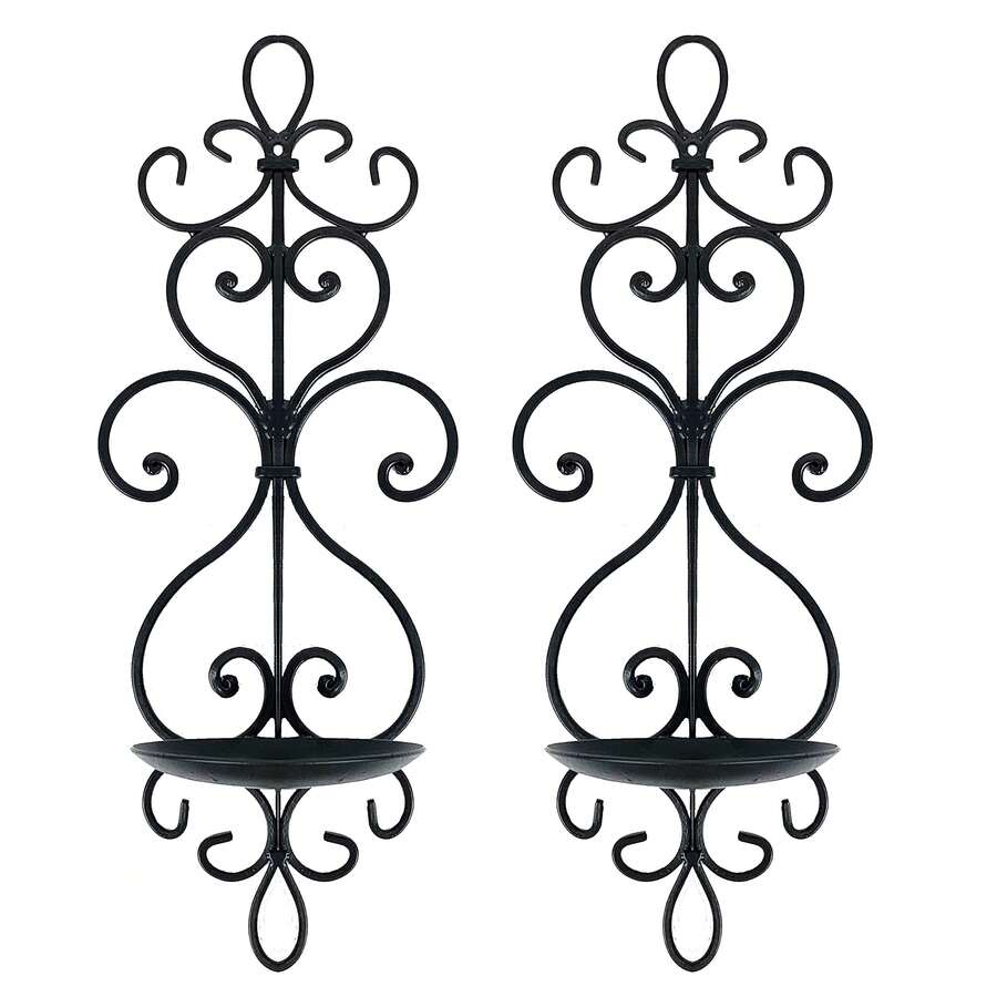 AMetal Wall Candle Sconce Holder Set Of 2 Hanging Wall Mounted Candle Sconces Holder, Wall Sconces Decor For Bedroom Dining Room, Black 10inch*6inch - LY0017 - View 1
