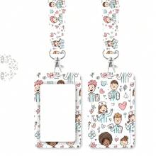 Cartoon Nurse Print Lanyard And ID Card Holder Set, Cute Heart Flower Pattern Name Badge Card Cover For Hospital Nurse Doctor Medical Worker Work Accessories, Nurse Appreciation Gift - S3‑Nurse‑C - View 7