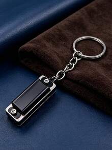 1Pc Playable Mini Harmonica Keychain Matte Coating Shell With Extended Metal Chain Stainless Steel Ring Portable Car Ornament Bag Charm - Multicolor - View 5