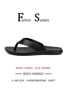 Sandal Jepit Kasual Nyaman untuk Pria, Sandal Musim Panas yang Modis dan Serbaguna - semuanya berwarna hitam - View 14