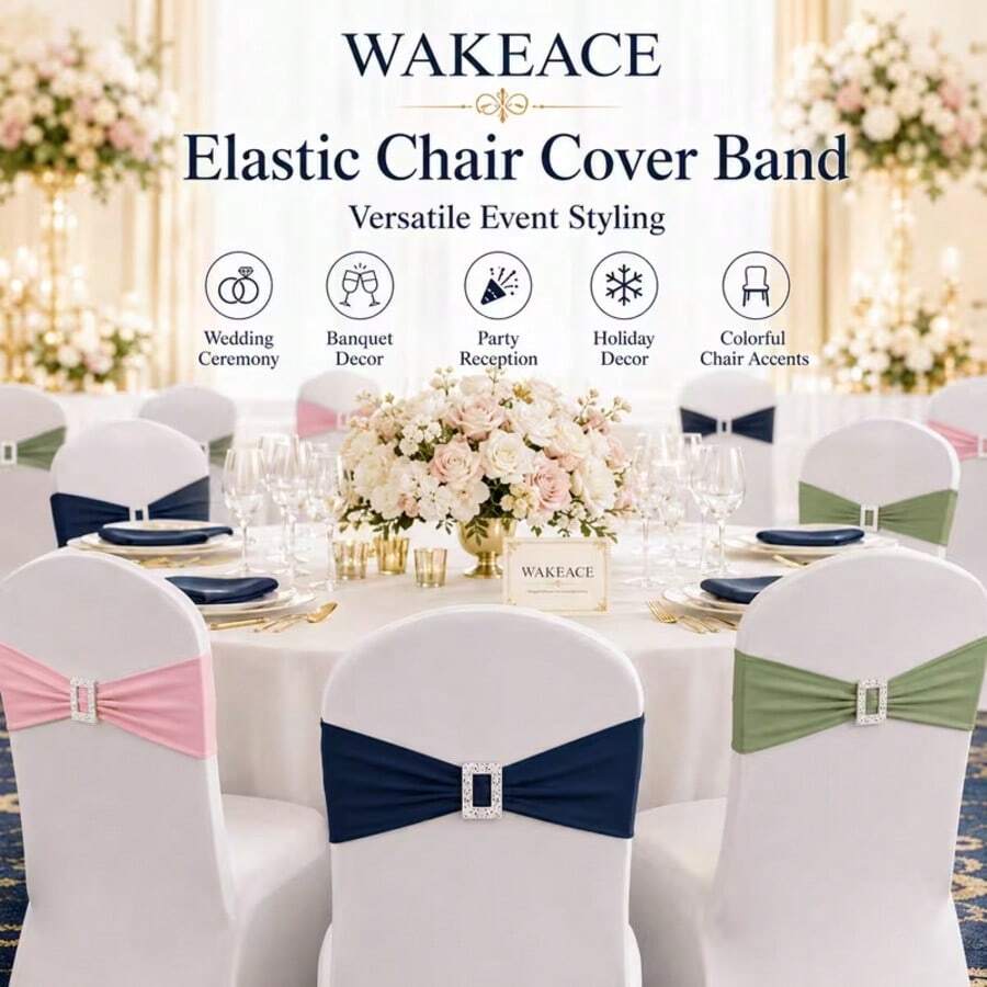 10PCS Elastic Chair Bands, Suitable For Bow And Ribbon Decoration, Stretch And Tie Without Tools, Equipped With Square Buckle Slider, Wrinkle-Resistant Spandex Material, Suitable For Wedding, Party, Banquet And Event Decoration - Multicolor - View 1