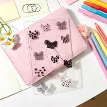 1pc Cute A6 Acrylic Insert Cover, Animal Print Heart And Bow Design Transparent Planner Case, Aesthetic Notebook Accessory, Compatible With 6-Hole Binders - A - View 5