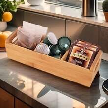 1PC Wooden Tea Bag Organizer 3 Slot Tea Storage Holder Box Wooden Color - Multicolor - View 3