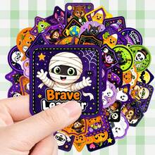 50pcs Kids Halloween Incentive Stickers, Cute Cartoon Skeleton Witch Mummy Good Behavior Reward Stickers - Multicolor - View 2