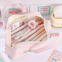 2pcs, Simple Handheld Cat Pencil Bag Zipper Double Bow Stationery Storage Bag Cosmetic Storage Bag Durable Desktop Pen Bag Student Back To School Office Stationery Storage Bag - Pencil Case - View 2