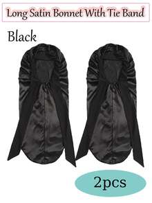 nunify Long Satin Silk Sleep Cap, Women's Sleeping Cap, Silky Drawstring Sleep Hat, Suitable For Braids And Curly Hair, Plus Size Satin Sleep Cap With Elastic Drawstring - Black - View 22