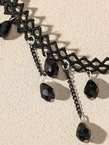 1pc Women's Fashion Personalized Vintage Lace Hollow Gothic Choker Chain Tassel Necklace Collarbone Chain Necklace - Multicolor - View 5