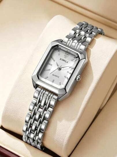 Women's Elegant Elegant Steel Band Square Dial Quartz Wrist Watch, Classic Luxury Style (1pc/Set), Watch Box Not Included