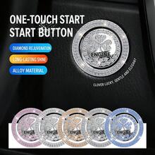 1pc Rhinestone Car One-Touch Start Button Protector/Clover Full Rhinestone Ignition Ring Button Decorative Sticker/Universal Sticker - Rhinestone Shamrock Sticker - View 1