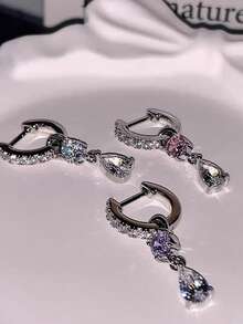 1 buah Anting Tusuk Tulang Rawan Rumbai Tetesan Air Bulan Berkedip, Anting Tusuk Berlapis Lucu untuk Wanita - Liontin berbentuk tetesan air - View 1