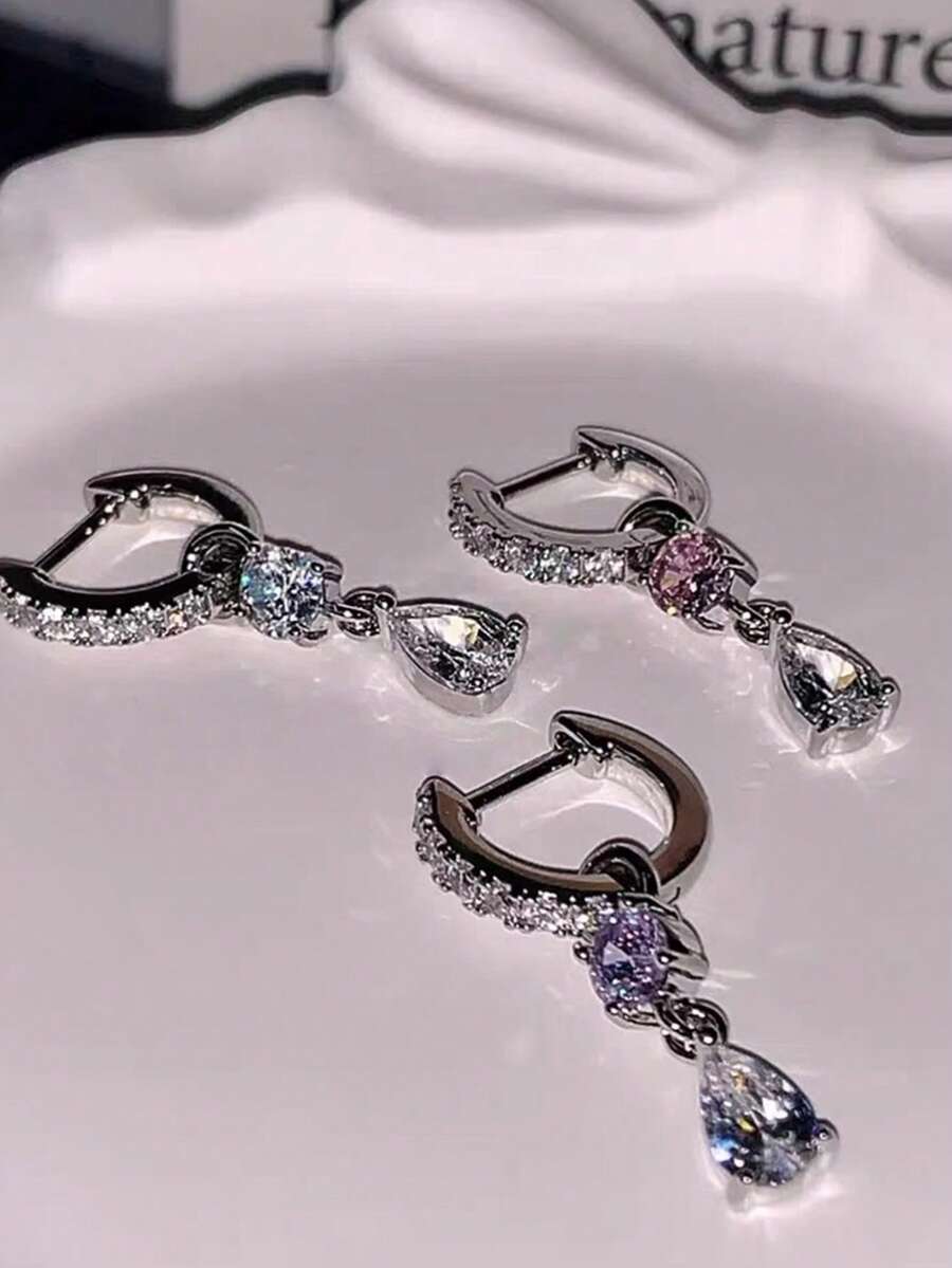 1 buah Anting Tusuk Tulang Rawan Rumbai Tetesan Air Bulan Berkedip, Anting Tusuk Berlapis Lucu untuk Wanita - Liontin berbentuk tetesan air - View 1