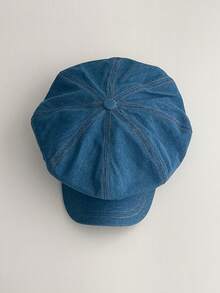 Large Head Circumference Vintage Oversized Octagonal Beret, Spring/Summer Thin Cloud Newsboy Cap, Couple Blue Retro Washed Face-Slimming Duck Bill Painter Hat, Outdoor Sun Protection Hat For Travel And Outfit - Multicolor - View 5
