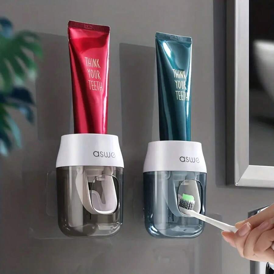 Toothpaste Squeezing Tool Fully Automatic Squeezing Device Storage Rack Wall Mounted Lazy Toothbrush Rack Non Perforated Hanging Rack Bathroom Organizer Bathroom Accessories Halloween And Christmas Gifts - A - View 1