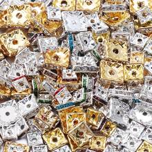 30 Peças Contas Espaçadoras Quadradas de Strass de Cobre, Espaçadores de Pulseira Bola de Flor, Acessórios de Joias Pendentes, Materiais para Pulseira e Colar de Contas Feitos à Mão DIY, Espaçadores para Fabricação de Joias - contas espaçadoras quadradas - Visão 8