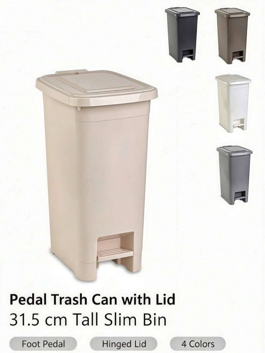 Rectangular Pedal‑Operated Waste Bin, Size 39*24*31.5cm, Hygienic Hands‑Free Foot‑Pedal Operation Design, Sturdy Durable Plastic Material, Equipped With Sealed Lid For Odor Control, Space‑Saving Household Storage Function