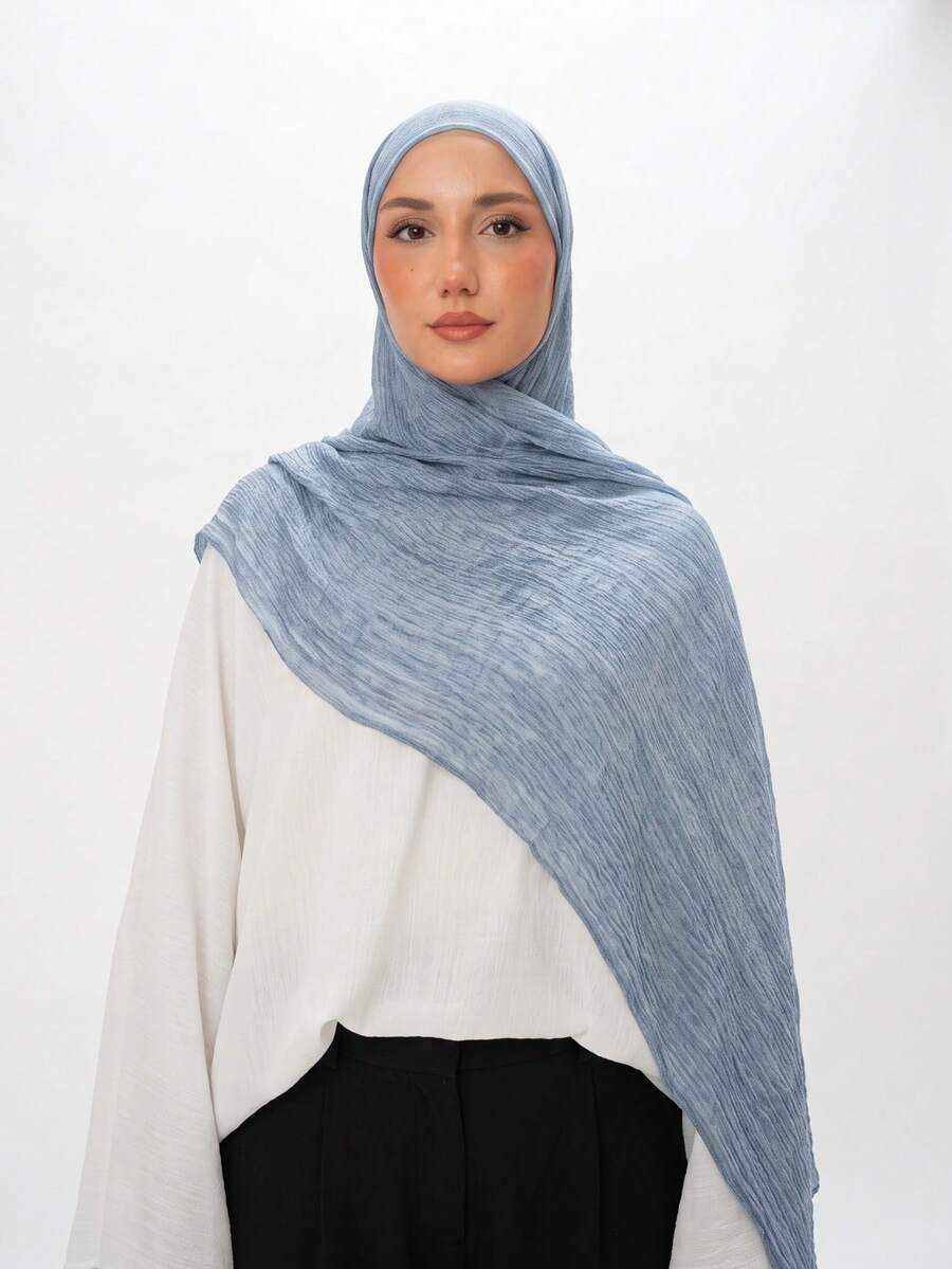 1pc Distressed Solid Color Lightweight Casual Long Scarf, Suitable For Daily Use - Raffeld Hijab,Beach,Holiday - Baby Blue - View 1