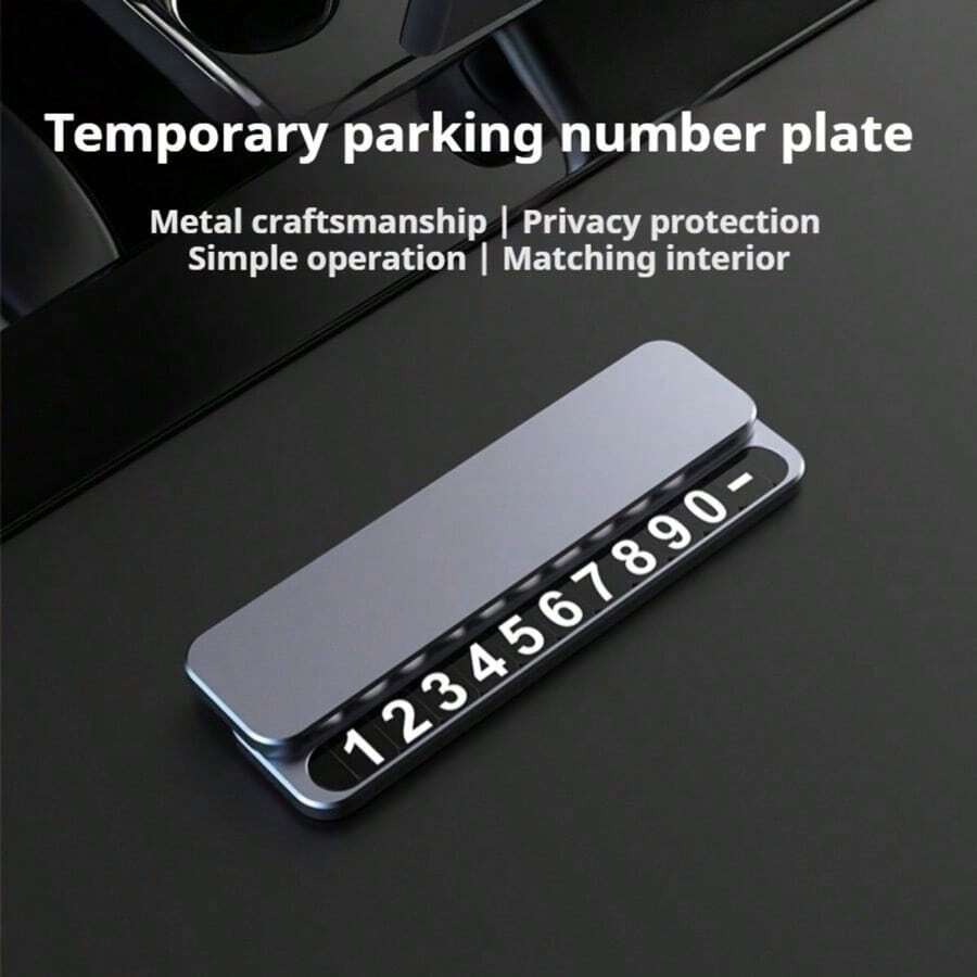1pc Temporary Parking Plate, Hidden Movable Car Plate, Car Dashboard Plate - Made Of Durable Aluminum Alloy Material, Suitable For Vehicle Dashboard Decoration - A - View 1
