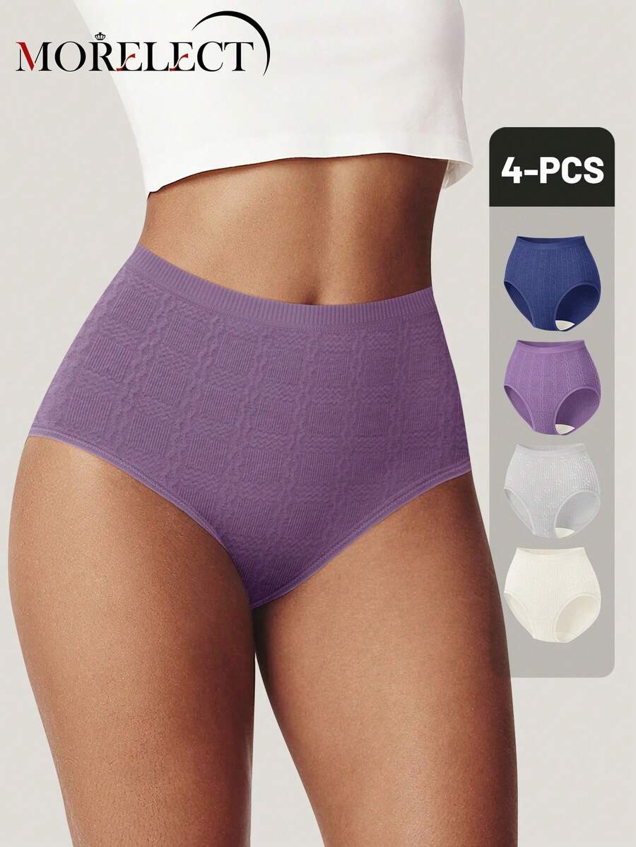 Morelect 4pcs/Pack Women's Mid-Waist Panties, Jacquard Design, Sexy & Comfortable