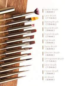 Amber Clear Handle Nail Art Brush Set Professional UV Gel Painting Liner Gradients Brushes Acrylic Manicure Tool With Caps - Ginger - View 8