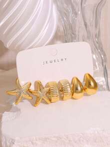 3/9 Pairs Gold Fashion Stud Earrings Set For Women, Low-Key Luxury High-End Earrings For Commute, Date, Travel, Photo, Vacation, Daily Wear For A Week Without Repetition, Perfect Gift For Wife, Girlfriend, Friends And Family - Gold - View 9