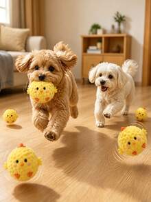 2/1pc Yellow Chick Pet Interactive Bouncing Squeaky Toy Ball, Cat And Dog Play Entertainment Toy, Teeth Cleaning Chewing Squeaky Ball, Can Make Sound To Attract Dogs, Durable Material, Slow Rebound Pet Companion Toy, Battery-Free Training Ball - Multicolor - View 3