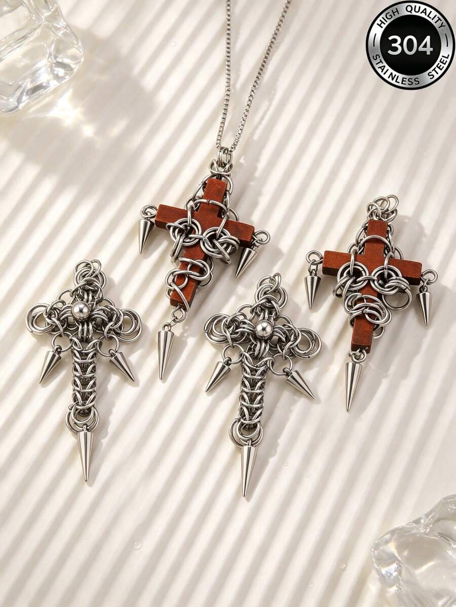 1/2Pcs Gothic Punk Cross Spike Charms, Stainless Steel Hand‑Made Pendant, Charms For Jewelry Making, DIY Necklace Earring Making Supplies