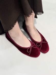 2026 Spring/Summer New Women's Bow Decor Ballet Flats - Burgundy - View 2