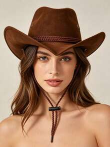 Unisex Western Cowboy Hat, Bohemian Style Wide Brim Sun Hat With Windproof Anti-Drop Rope, Vacation Beach Travel Outdoor Party Costume Accessory Hat - Three-rope Horn Hat - View 6