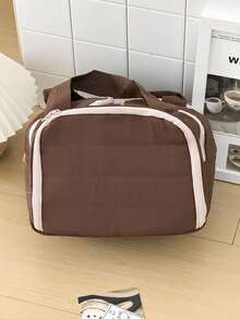 Multi-Pocket Organizer Tote Bag With Zipper Closure, Vintage Style, Suitable For Short Trips And Daily Commute, Multi-Functional Makeup Bag, Travel Toiletry Bag, Portable Storage Tote - Brown - View 5