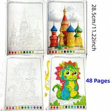 48 Themes Kids Drawing & Activity Book, Animal Architecture Pattern, Interactive Creative Art Workbook, Birthday Holiday Gift For Boys Girls - Multicolor - View 3