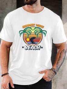 Men's Pure Cotton Short-Sleeved T-Shirt Summer Casual Beach Round Neck Basic Tee Top - 白色 - 查看 6