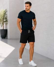 Shorts Linho Masculino com Cordão com Bolso Shorts Mauricinho Linho Premium Verão Final de Ano Praia - Preto - Visão 5