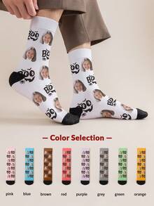 1 Pair Customized Face Photo Women's Halloween Stockings, Halloween Costume, Birthday, Valentine's Day Gift, Halloween Prank Prop, Colorful Cartoon Print, Combines Personalized And Fun, Suitable For Daily Wear, Home, Commute - Multicolor - View 6
