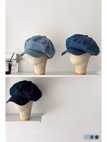 Large Head Circumference Vintage Oversized Octagonal Beret, Spring/Summer Thin Cloud Newsboy Cap, Couple Blue Retro Washed Face-Slimming Duck Bill Painter Hat, Outdoor Sun Protection Hat For Travel And Outfit - Multicolor - View 4