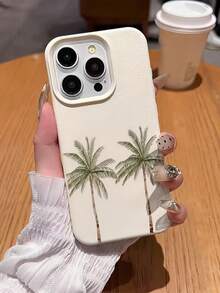1pc White Matte Minimalist Lens Protection Dual Coconut Tree Pattern Phone Case, Personalized Compatible With Iphone 16 Pro Max/17/16/15/14 Plus/13/12/11/Air, Compatible With Samsung Series - Multicolor - View 4
